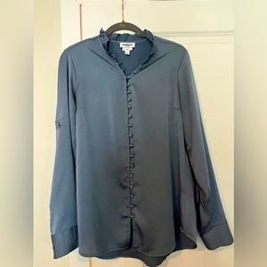 NWOT express ruffle blue silver blouse